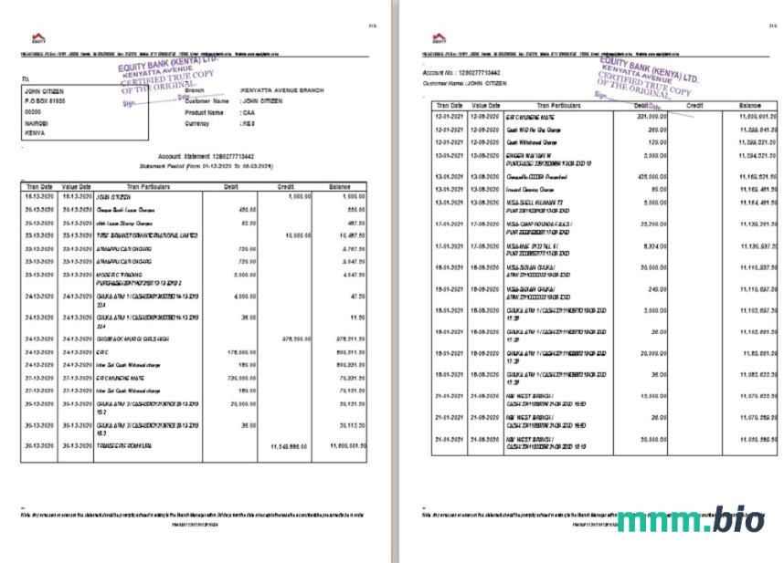 Kenia Co-operative Bank statement szablon Worda i PDF